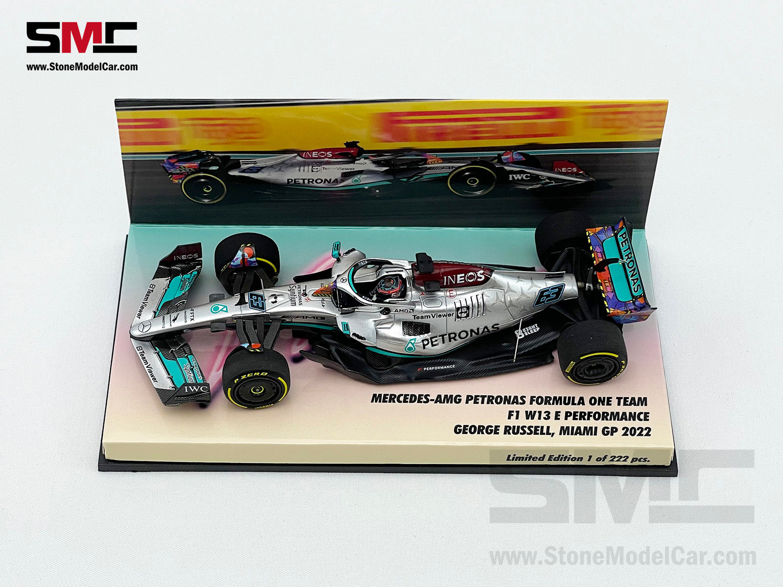 2022 Mercedes F1 W13 #63 George Russell USA Miami GP Special Livery 1: –  Stone Model