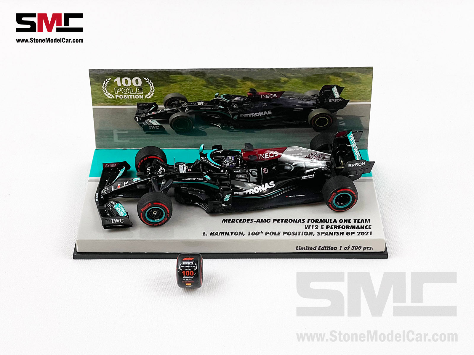 Mercedes F1 W12 #44 Lewis Hamilton Spain 2021 100th Pole & Winner 1:43 –  Stone Model