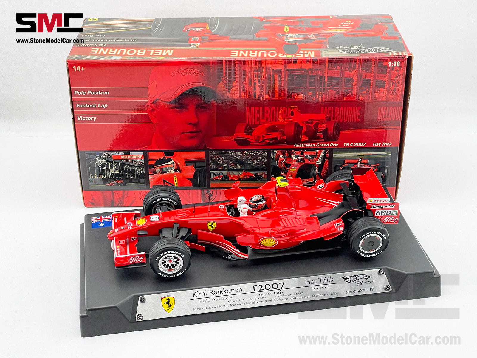 [Pre-Owned] Ferrari F1 F2007 #6 Kimi Raikkonen Australia GP Hat Trick 2007  World Champion Hot Wheels 1:18