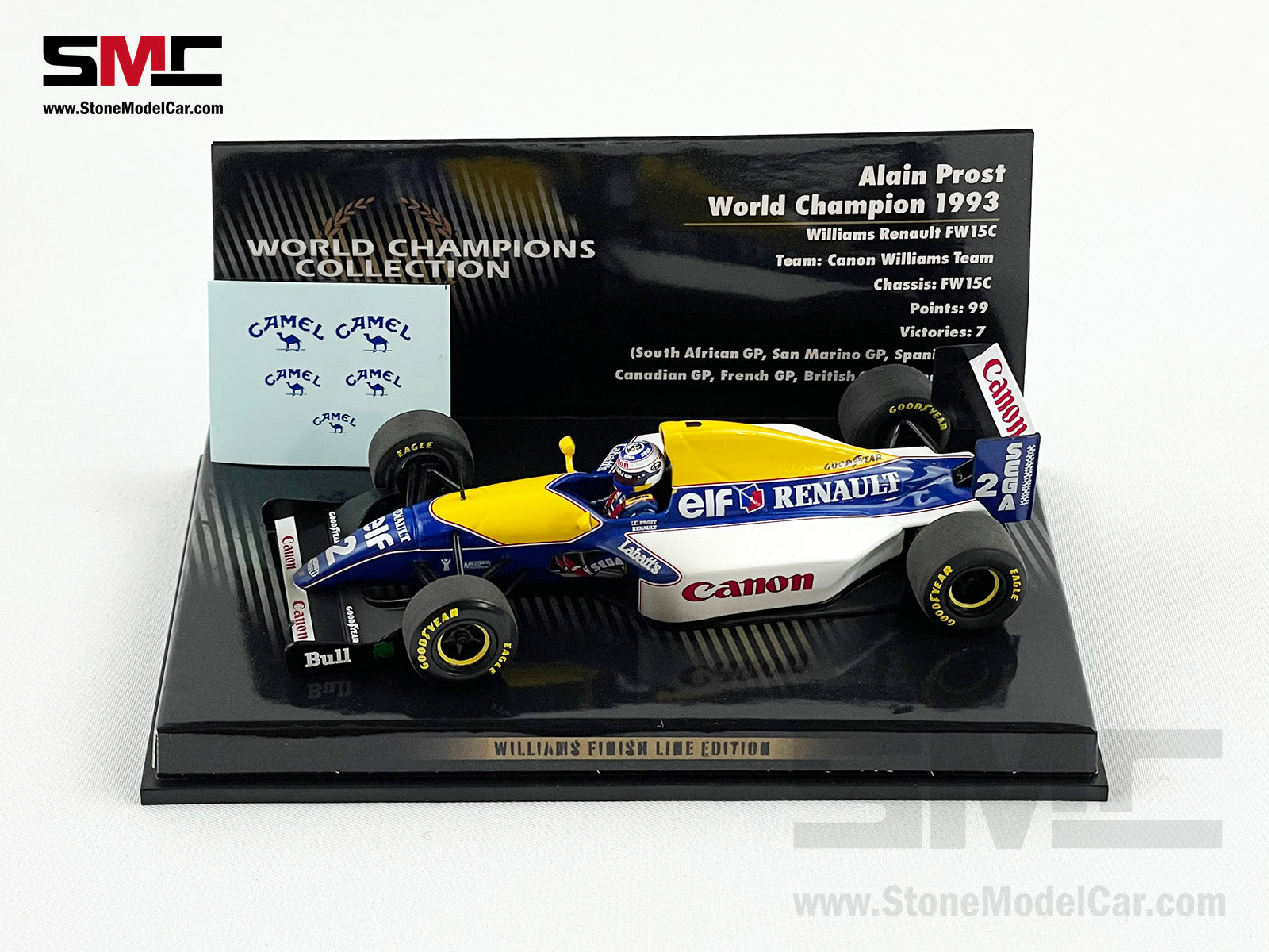 Williams F1 FW15C #2 Alain Prost 1993 World Champion 1:43 MINICHAMPS +  CAMEL Decal