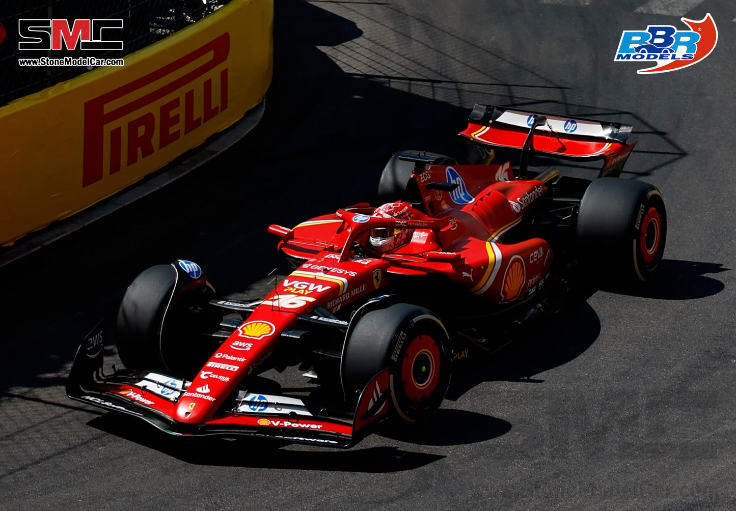 [Pre-Order] Ferrari F1 SF-24 #16 Charles Leclerc Winner Monaco GP 2024 BBR 1:18 with Leather Base