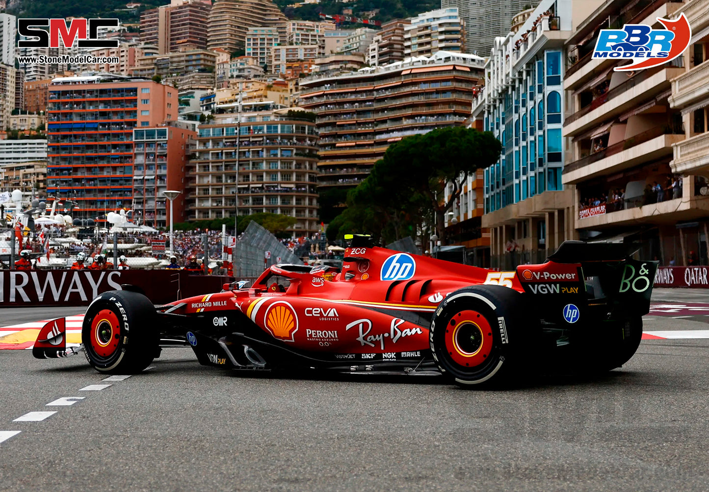 [Pre-Order] Ferrari F1 SF-24 #55 Carlos Sainz 3rd Monaco GP 2024 BBR 1:18 Polifoam Packaging