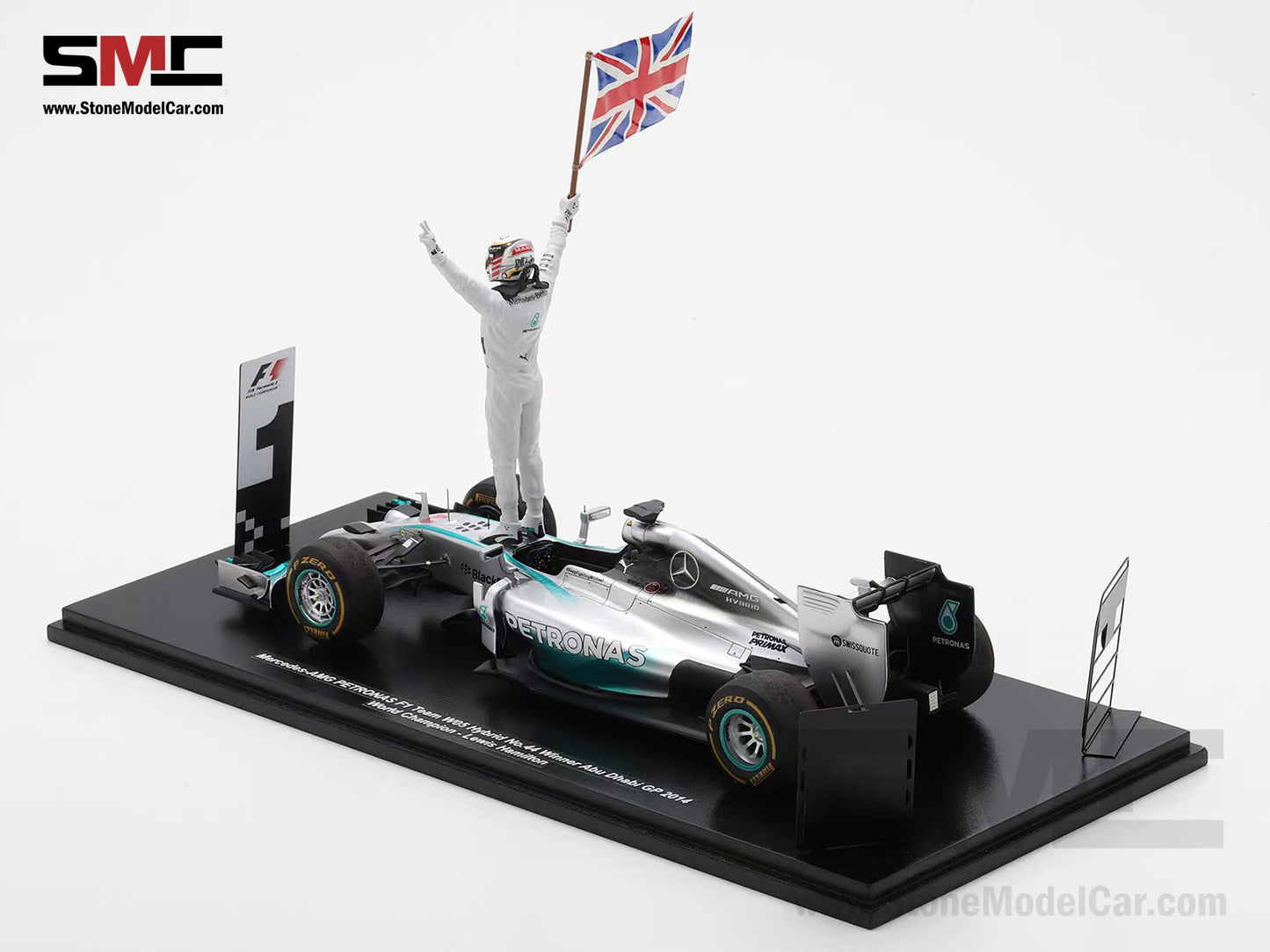 [Pre-Order] 2014 2x World Champion Mercedes F1 W05 #44 Lewis Hamilton Abu Dhabi GP 1:18 Spark with Figure