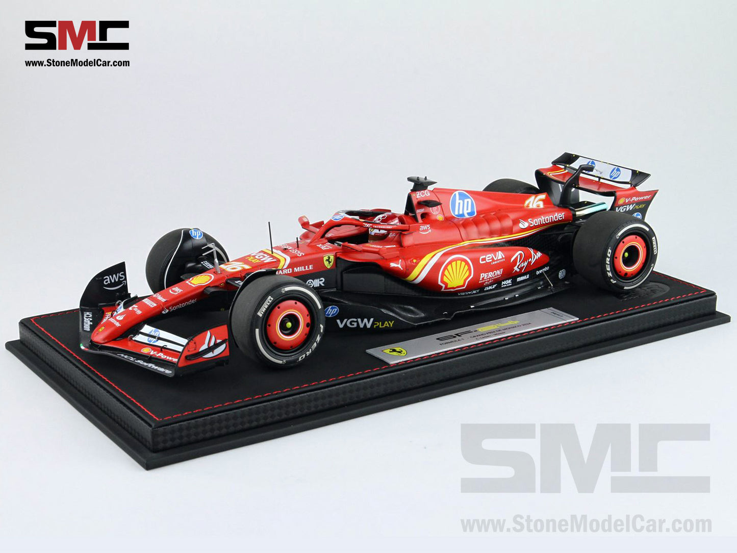 [Pre-Order] Ferrari F1 SF-24 #16 Charles Leclerc Winner Monaco GP 2024 BBR 1:18 with Leather Base