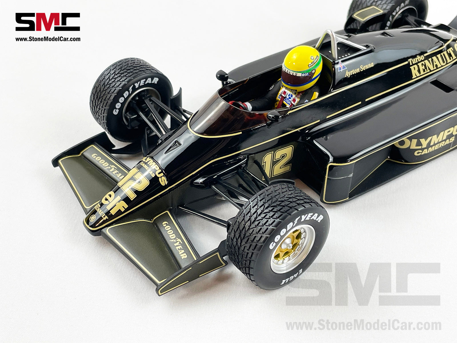 Lotus F1 97T #12 Ayrton Senna Portugal GP 1985 1st Career Win 1:18 MIN –  Stone Model