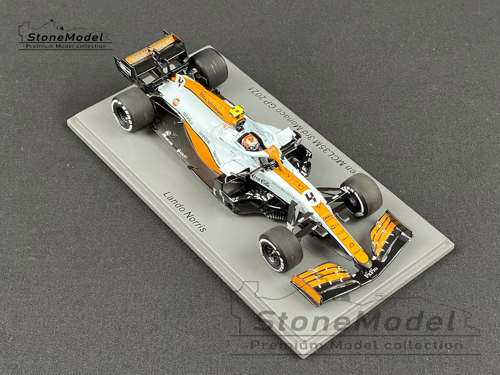 Mclaren F1 MCL35M 4 Lando Norris Monaco 2021 Spark 1:43 + Decal & Back –  Stone Model