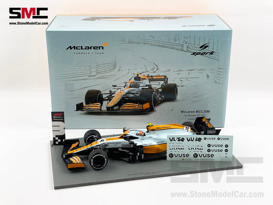 2021 Spark 1:18 Mclaren F1 MCL35M #4 Lando Norris Monaco GP Podium Gulf Livery + Decal