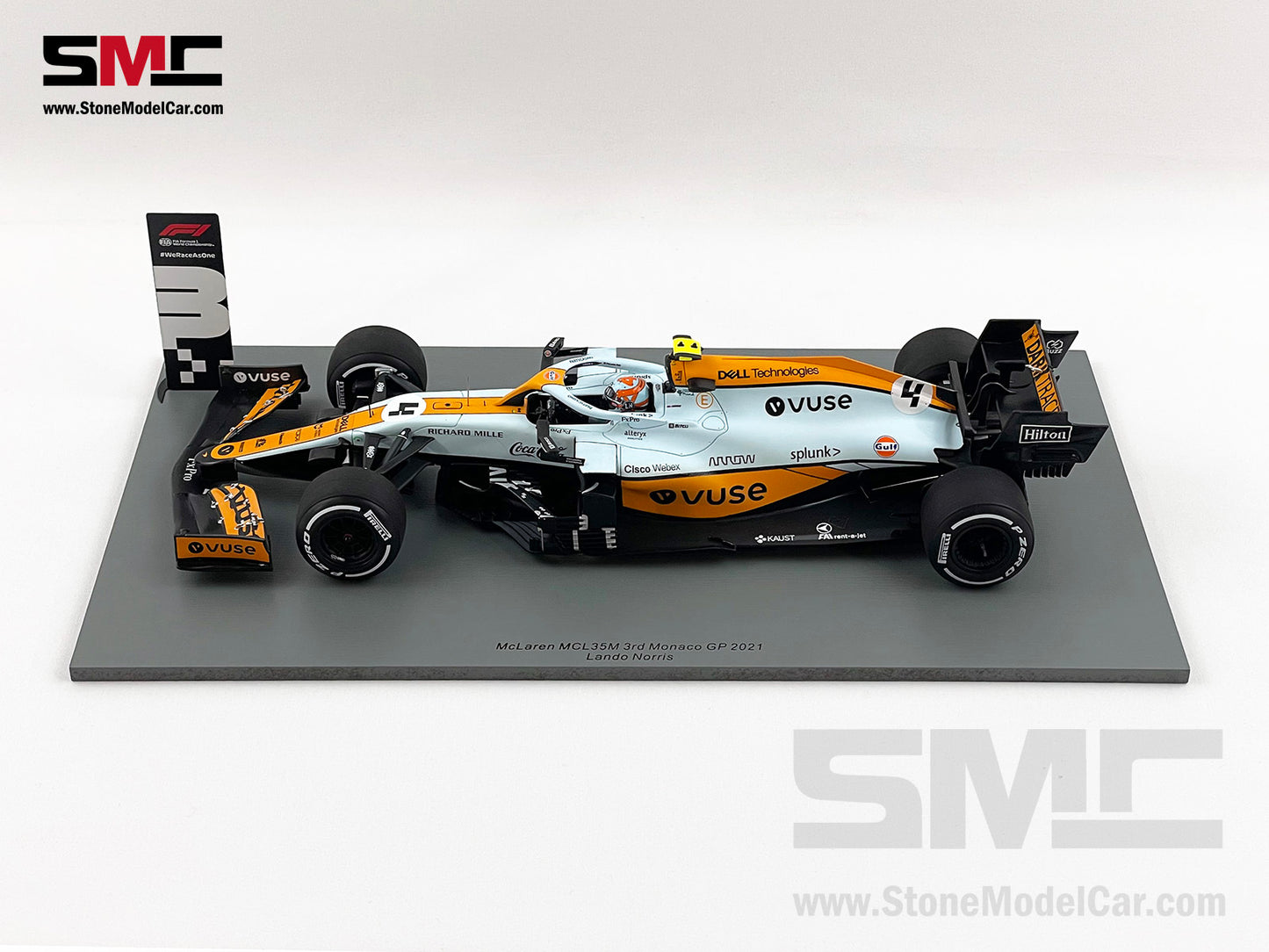 2021 Spark 1:18 Mclaren F1 MCL35M #4 Lando Norris Monaco GP Podium Gulf Livery with Decal