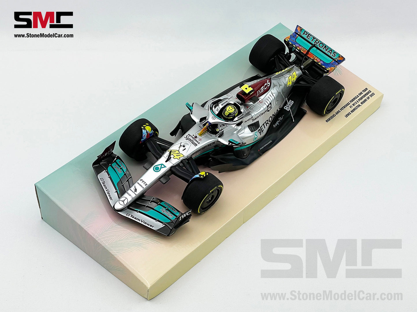 2022 Mercedes F1 W13 #44 Lewis Hamilton USA Miami GP Special Livery 1:18 MINICHAMPS Gift Box