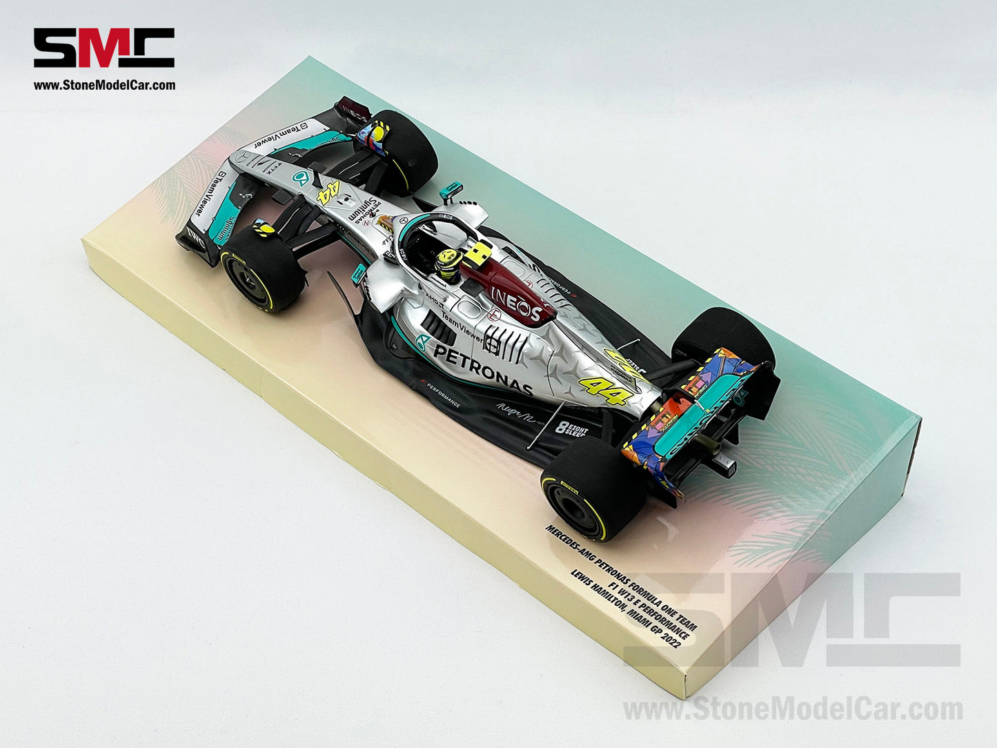 2022 Mercedes F1 W13 #44 Lewis Hamilton USA Miami GP Special Livery 1:18 MINICHAMPS Gift Box