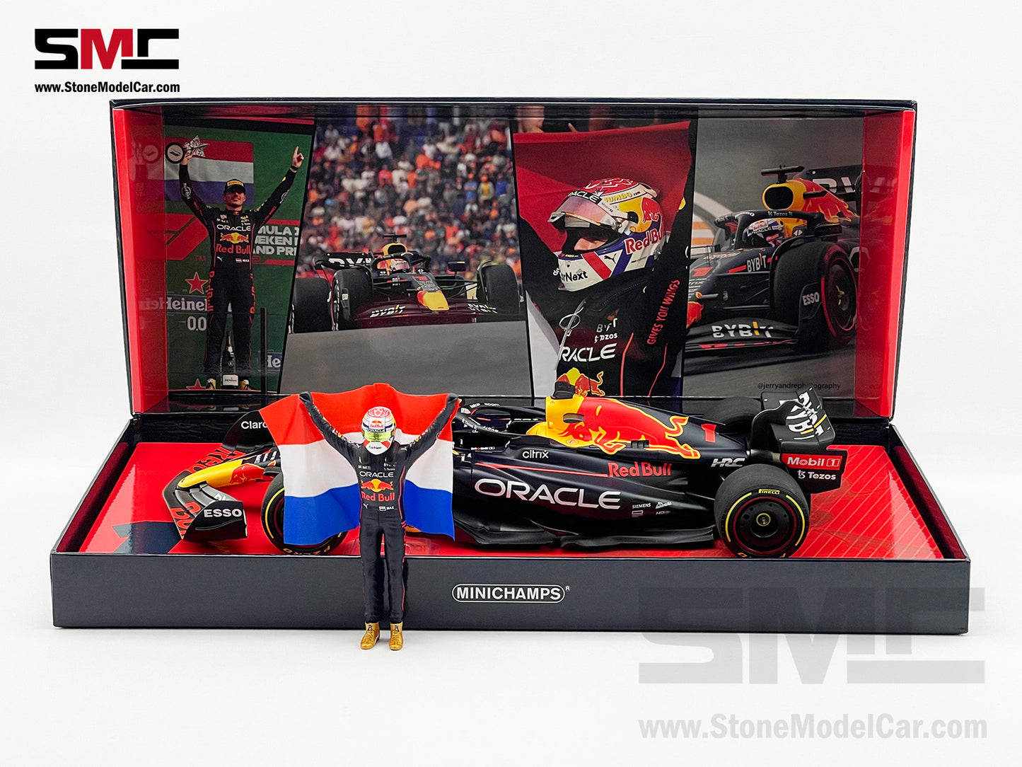 #1 Max Verstappen 2022 World Champion Red Bull F1 RB18 Dutch GP 1:18 MINICHAMPS with Figure