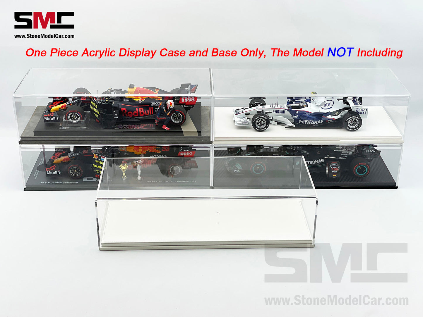 Premium Acrylic Display Cover & Show Case with White Eco-leather Base for 1:18 Car Models