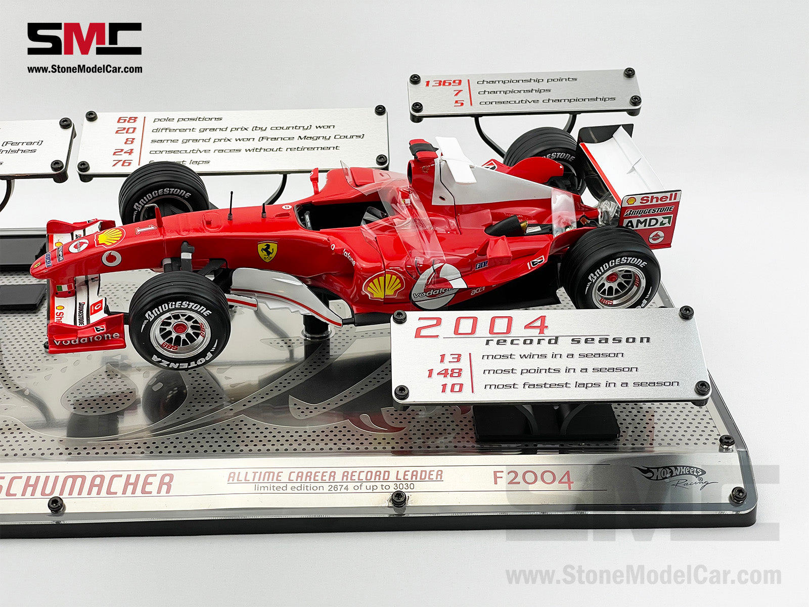 Ferrari F1 F2004 #1 Michael Schumacher ALL TIME CAREER RECORDS 2004 Hot  Wheels 1:18 Used