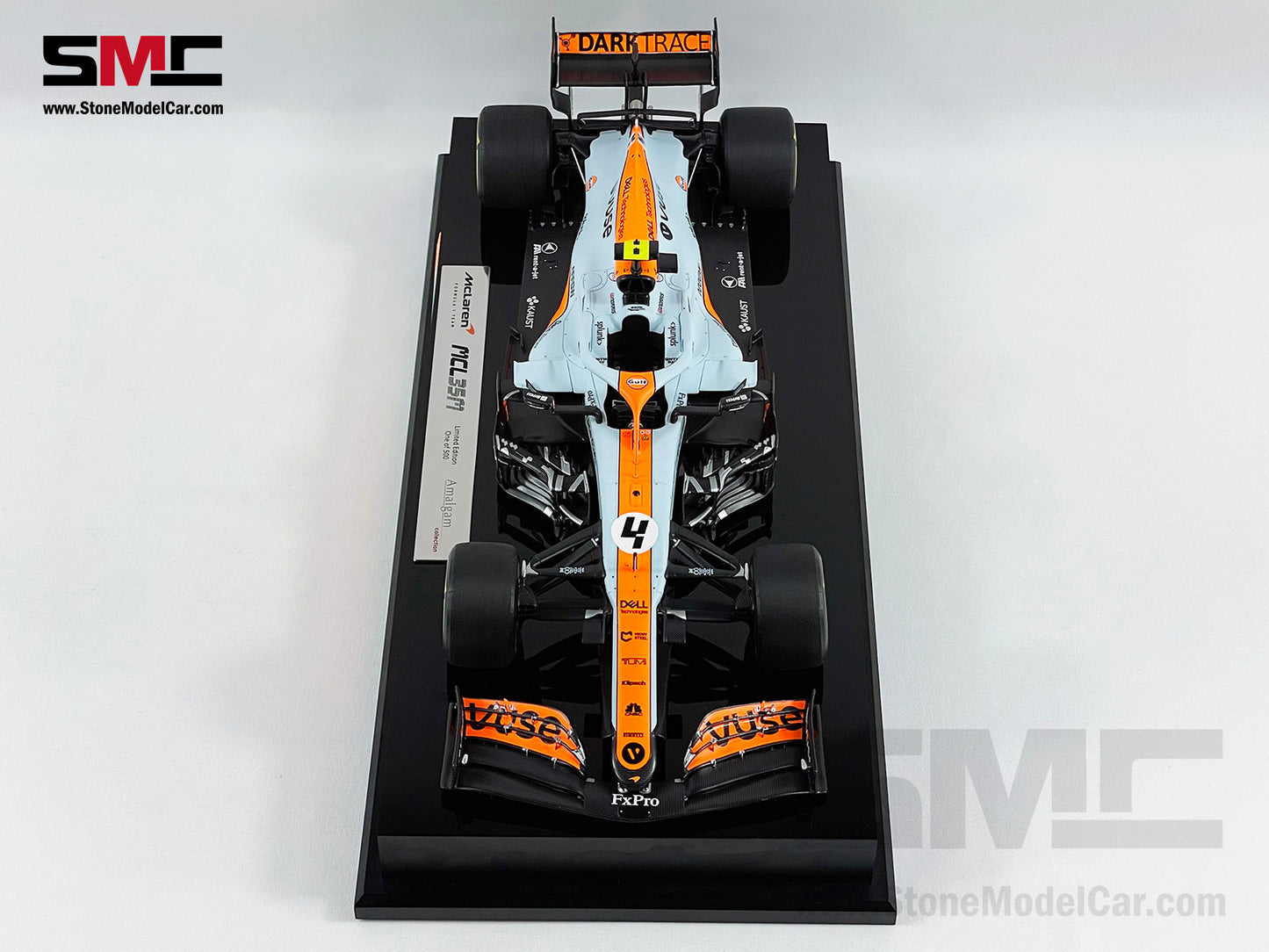 Amalgam Collection 2021 1:18 Mclaren F1 MCL35M #4 Lando Norris Monaco GP Podium Gulf Livery with Decal