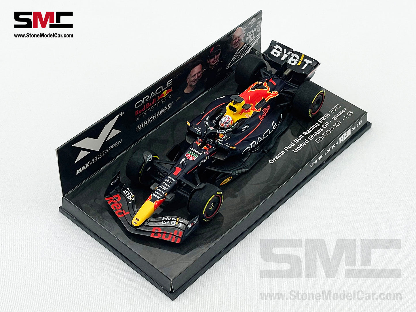 2022 F1 World Champion #1 Max Verstappen Red Bull RB18 US GP 1:43 MINICHAMPS