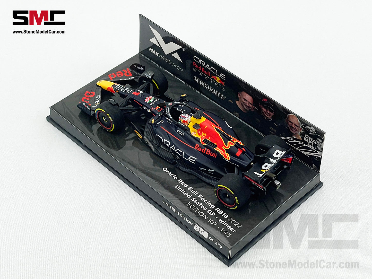 2022 F1 World Champion #1 Max Verstappen Red Bull RB18 US GP 1:43 MINICHAMPS