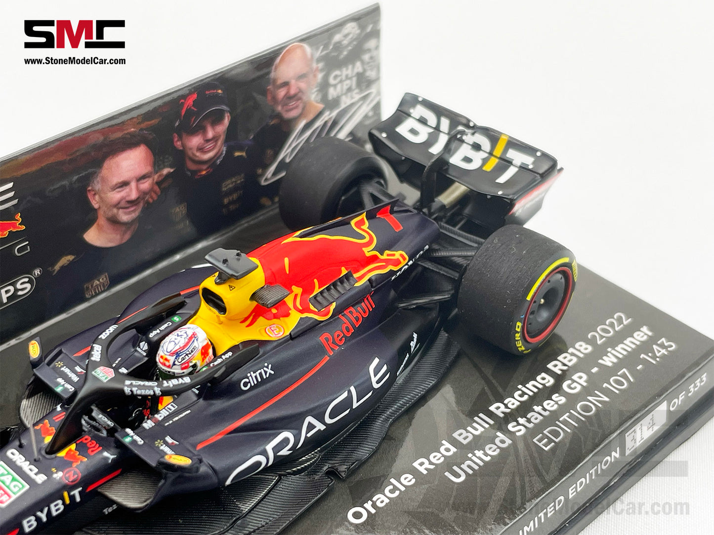 2022 F1 World Champion #1 Max Verstappen Red Bull RB18 US GP 1:43 MINICHAMPS