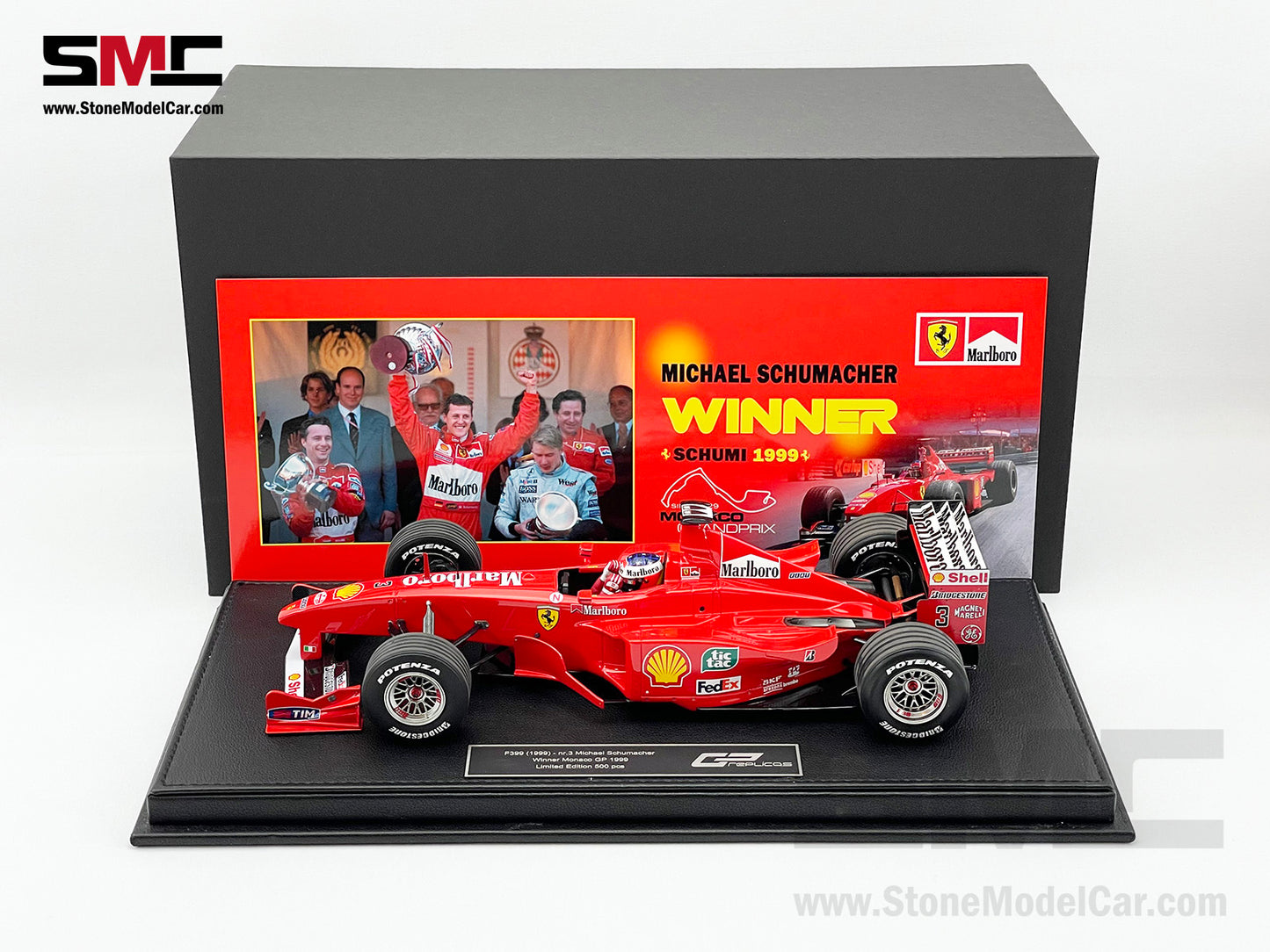 Ferrari F1 F399 #3 Michael Schumacher Monaco GP Winner 1999 1:18 GP REPLICAS with Driver & Decal