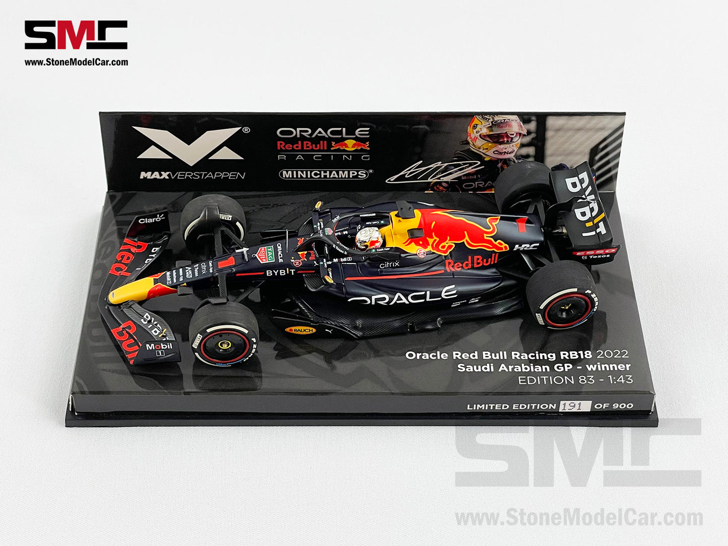 Max Verstappen Red Bull Racing RB18 n° 1 Vainqueur GP Arabie Saoudite 2022  Champion du Monde 2022 F1 1/18 Minichamps 110220001