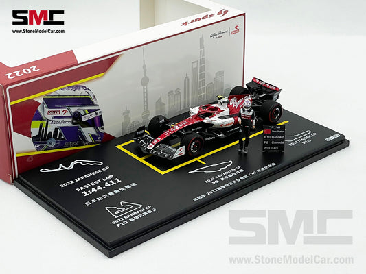 Alfa Romeo Sauber F1 C42 #24 Zhou Guanyu Year 2022 Bahrain GP 1st Point 1:43 Spark with Figure