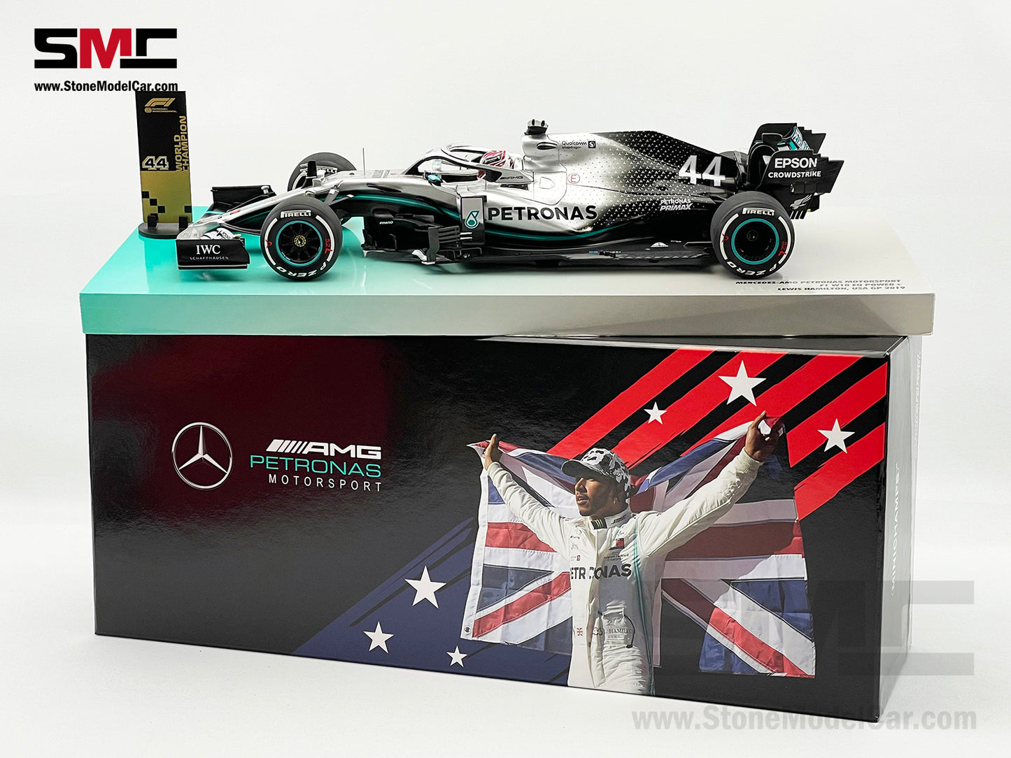 2019 6x World Champion Mercedes F1 W10 #44 Lewis Hamilton US GP 1:18 MINICHAMPS