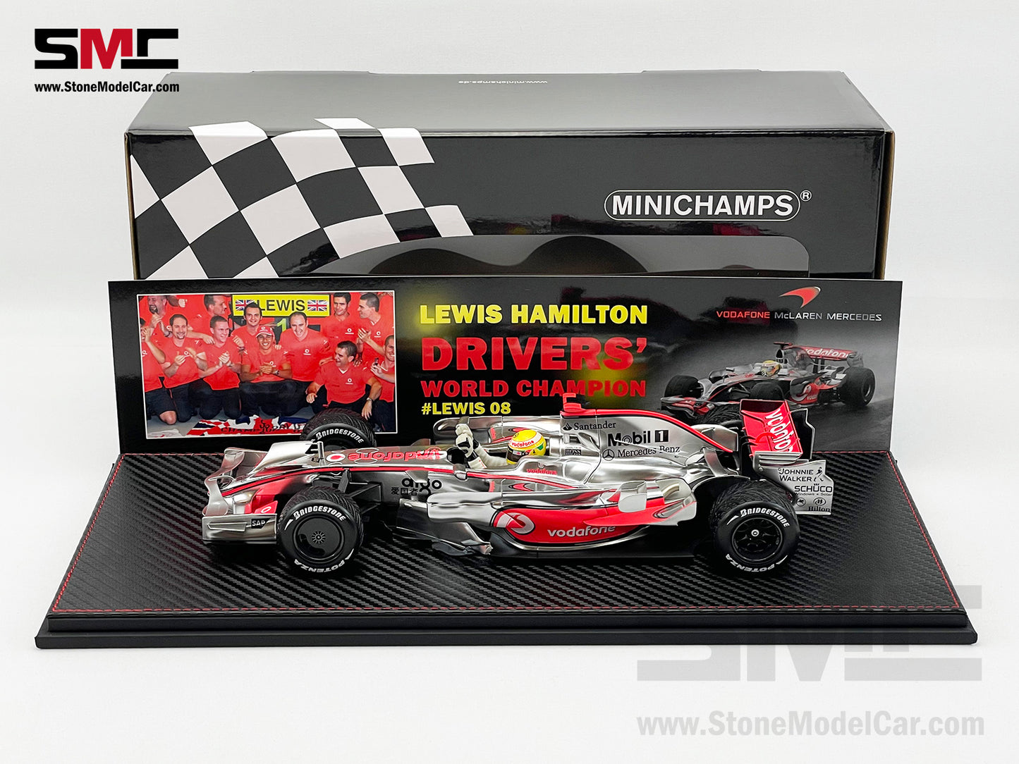 Mclaren Mercedes F1 MP4/23 #22 Lewis Hamilton Brazil GP 2008 World Champion 1:18 MINICHAMPS with Case