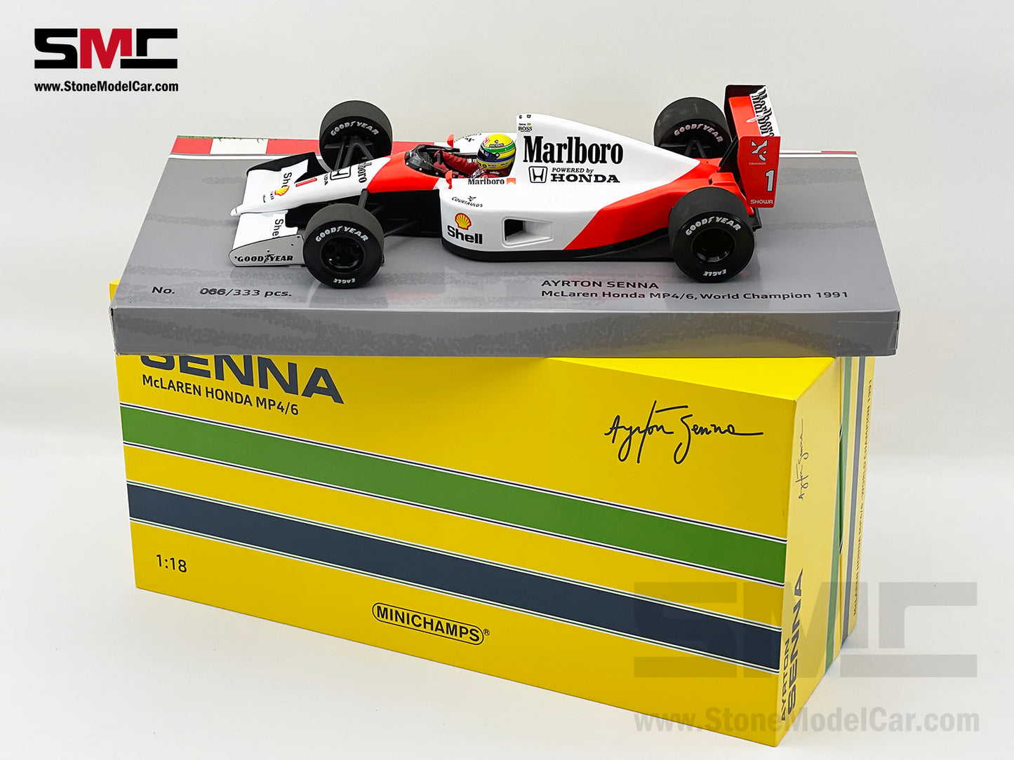 Mclaren F1 MP4/6 #1 Ayrton Senna 1991 World Champion 1:18 MINICHAMPS with Decal