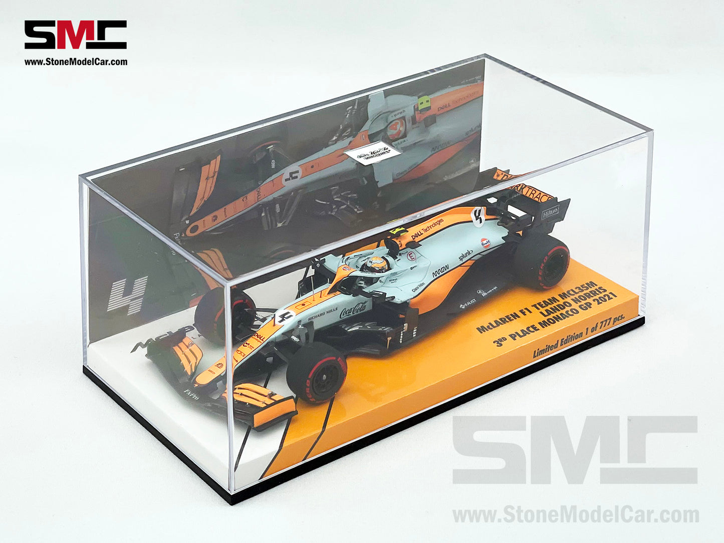 Mclaren F1 MCL35M #4 Lando Norris Monaco 2021 Podium Gulf Livery 1:43 MINICHAMPS