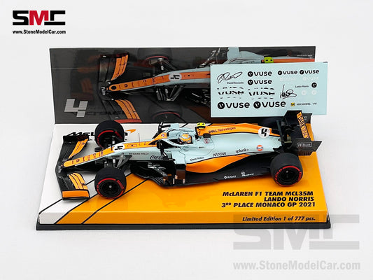 Mclaren F1 MCL35M #4 Lando Norris Monaco 2021 Podium Gulf Livery 1:43 MINICHAMPS