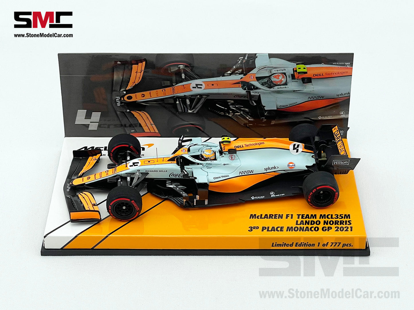 Mclaren F1 MCL35M #4 Lando Norris Monaco 2021 Podium Gulf Livery 1:43 MINICHAMPS