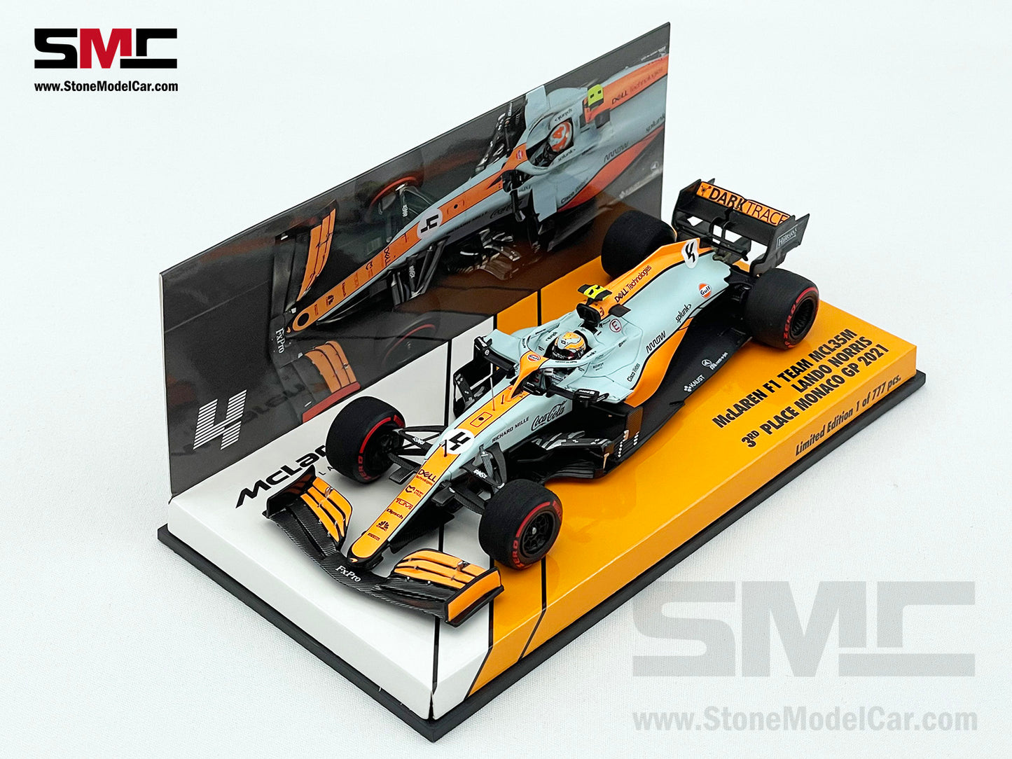 Mclaren F1 MCL35M #4 Lando Norris Monaco 2021 Podium Gulf Livery 1:43 MINICHAMPS