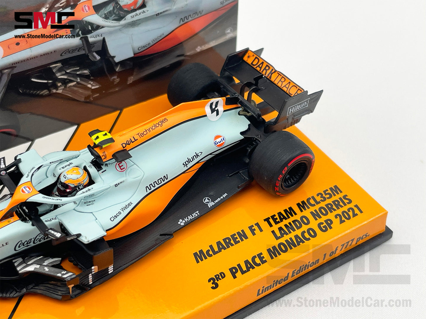 Mclaren F1 MCL35M #4 Lando Norris Monaco 2021 Podium Gulf Livery 1:43 MINICHAMPS