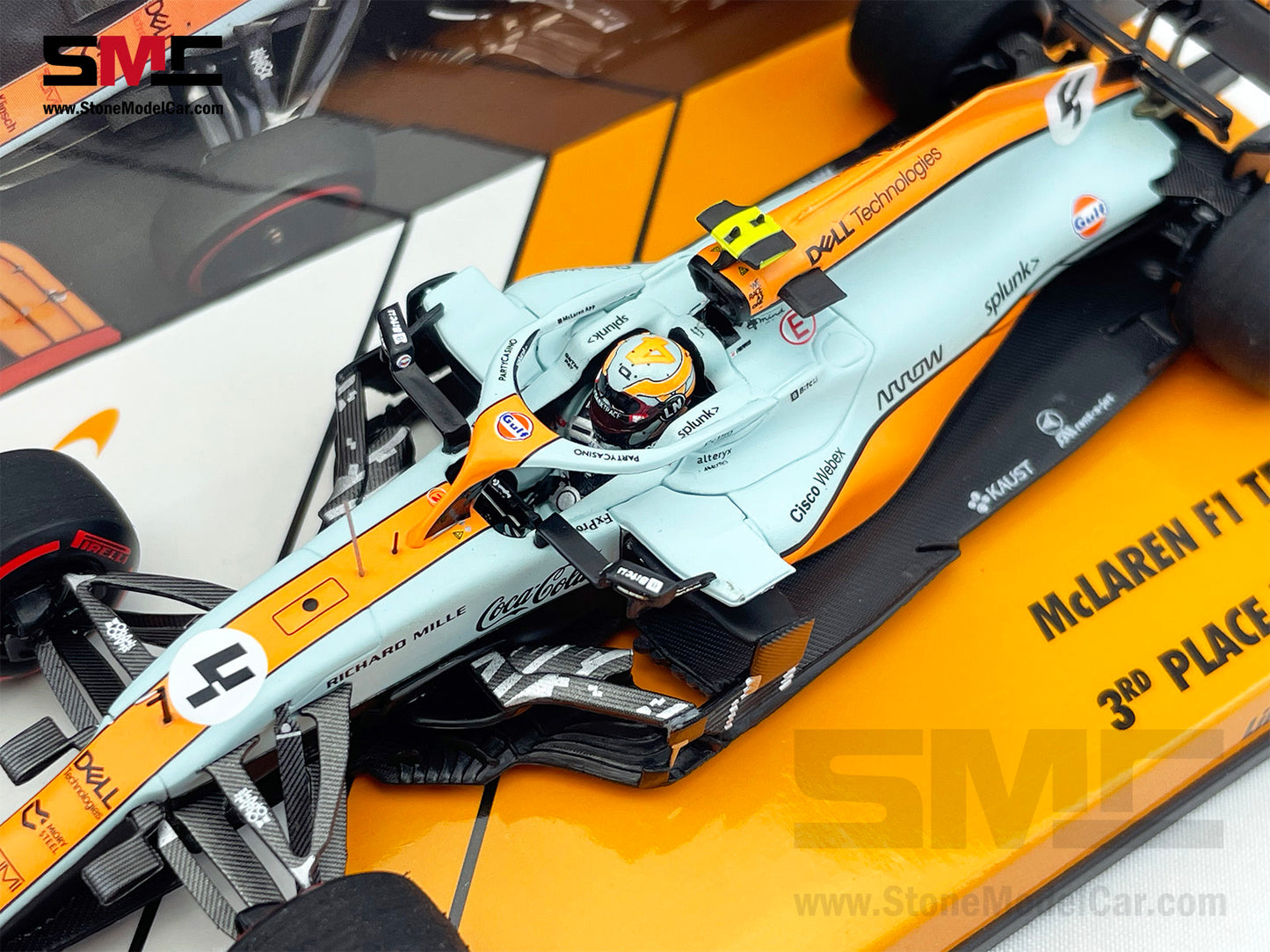 Mclaren F1 MCL35M #4 Lando Norris Monaco 2021 Podium Gulf Livery 1:43 MINICHAMPS