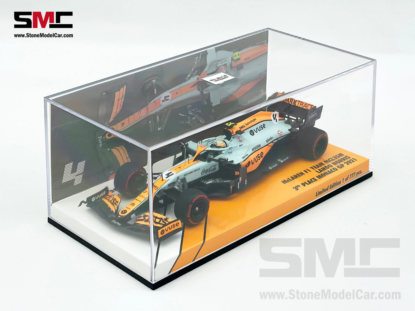 Mclaren F1 MCL35M #4 Lando Norris Monaco 2021 Podium Gulf Livery 1:43 MINICHAMPS w Decal