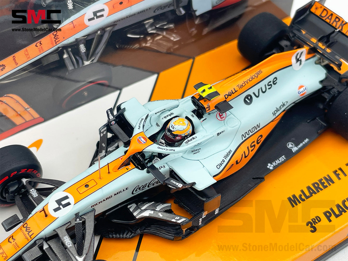 Mclaren F1 MCL35M #4 Lando Norris Monaco 2021 Podium Gulf Livery 1:43 MINICHAMPS w Decal