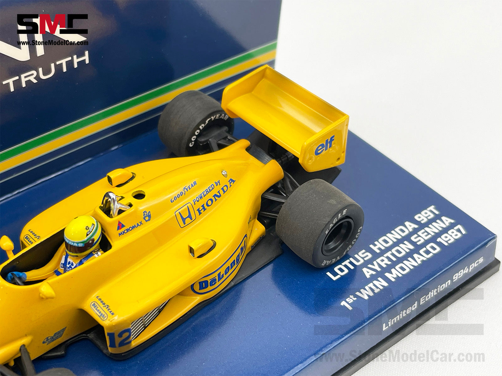 Lotus Honda F1 99T #12 Ayrton Senna Monaco GP Winner 1987 1:43 MINICHAMPS +  Decal