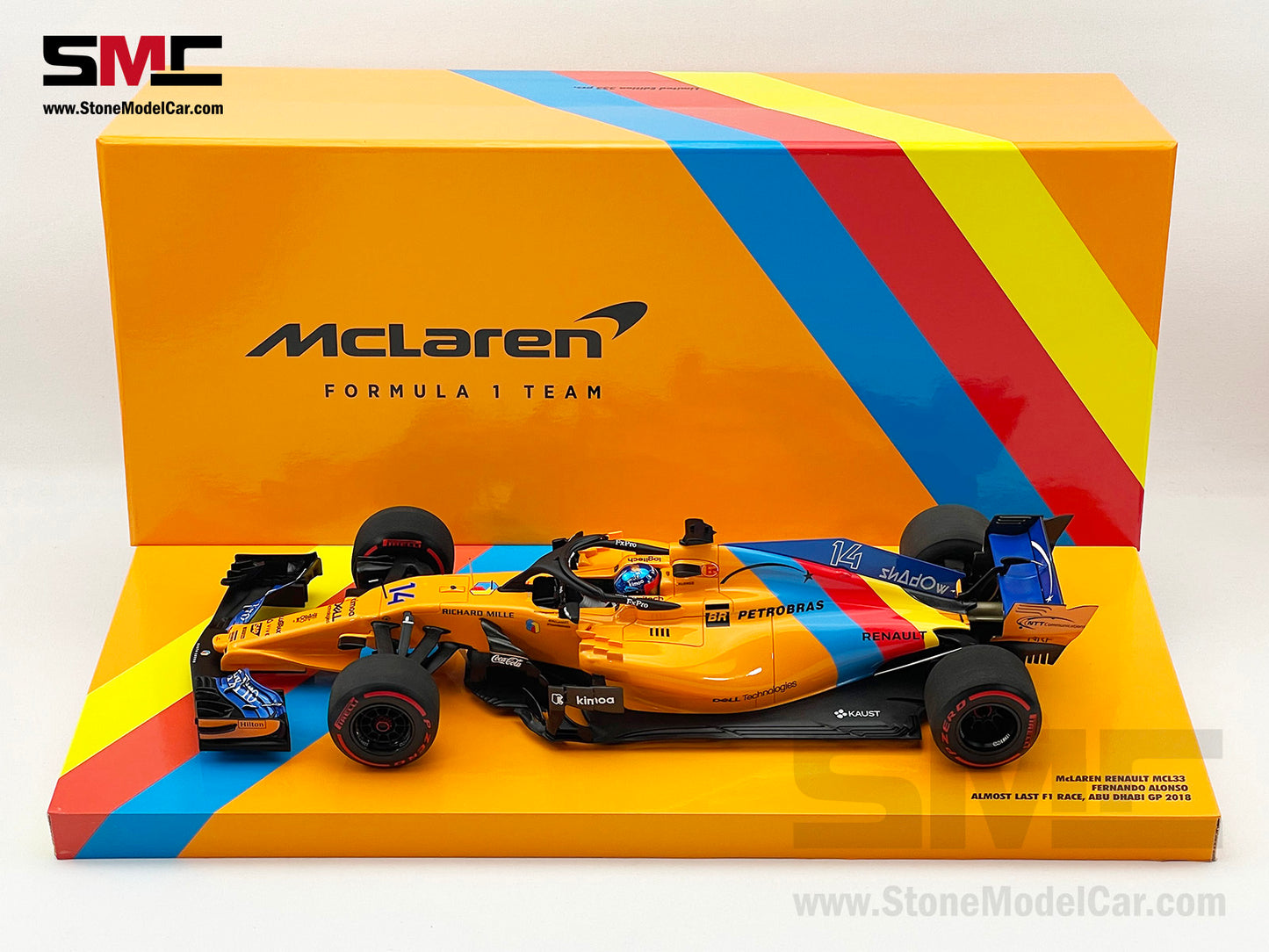 McLaren F1 MCL33 #14 Fernando Alonso Abu Dhabi GP 2018 1st Retirement 1:18 MINICHAMPS