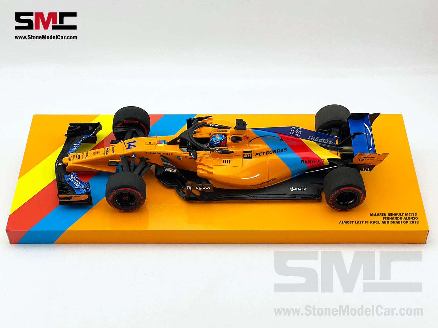 McLaren F1 MCL33 #14 Fernando Alonso Abu Dhabi GP 2018 1st Retirement 1:18 MINICHAMPS