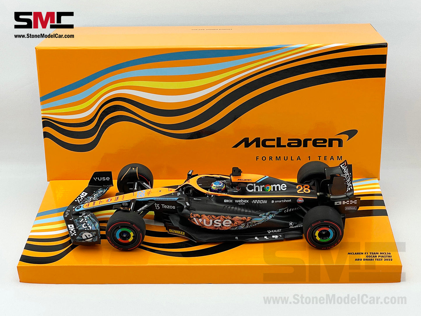 2022 Mclaren F1 MCL36 #28 Oscar Piastri Abu Dhabi GP Test Special Livery 1:18 MINICHAMPS