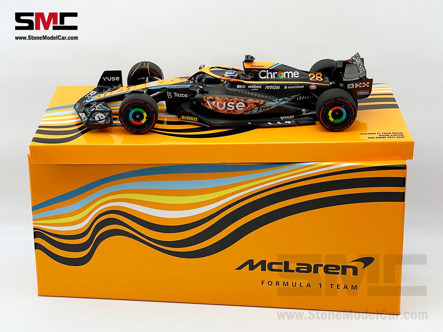 2022 Mclaren F1 MCL36 #28 Oscar Piastri Abu Dhabi GP Test Special Livery 1:18 MINICHAMPS