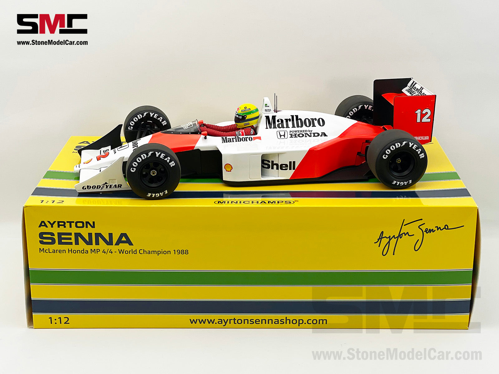 Mclaren F1 MP4/4 Ayrton Senna Japan 1988 World Champion 1:12 MINICHAMP –  Stone Model