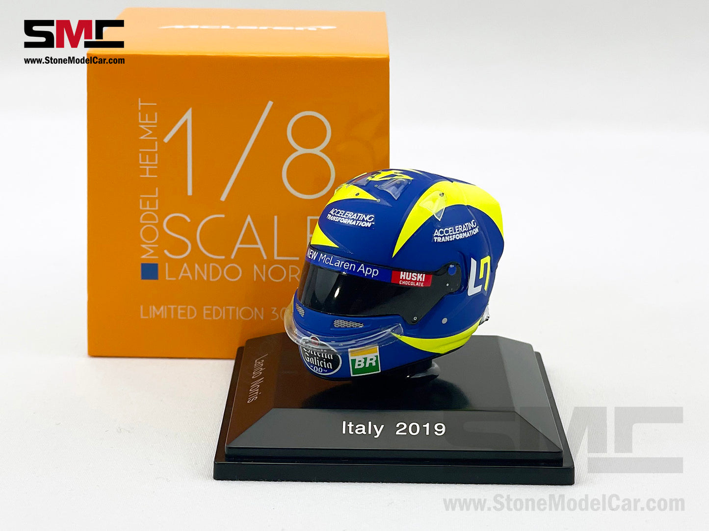 Mclaren F1 MCL34 #4 Lando Norris Italy GP 2019 Spark 1:8 Miniature Helmet Model