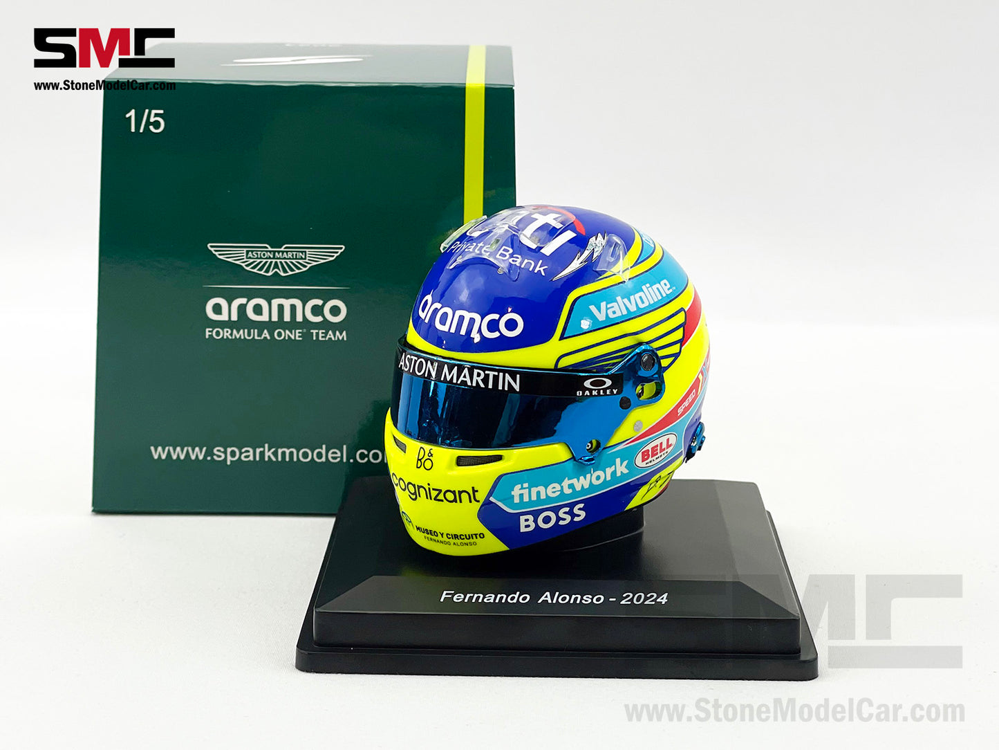 Aston Martin F1 AMR24 #14 Fernando Alonso Season 2024 Spark 1:5 Miniature Helmet Model