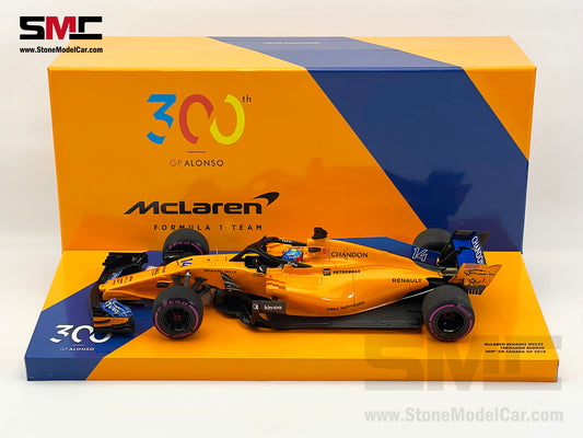 McLaren F1 MCL33 #14 Fernando Alonso Canada 2018 300th GP 1:18 MINICHAMPS Gift Box