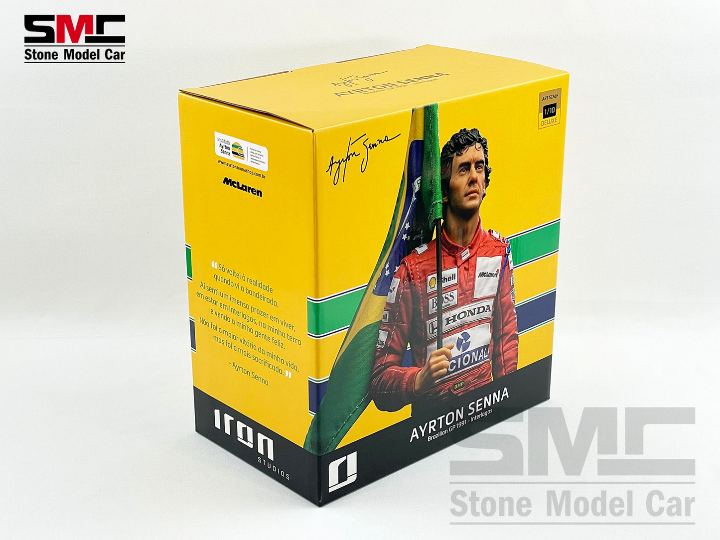 Mclaren F1 MP4/6 #1 Ayrton Senna Brazil GP 1991 World Champion Iron Studios 1:10 Figure with Marlboro Decal