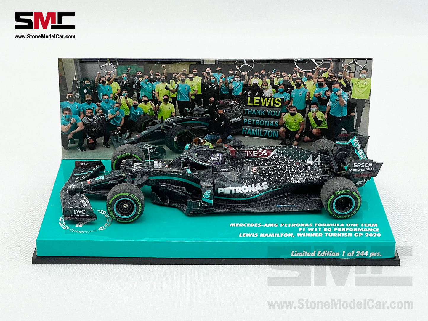 2020 7x World Champion Mercedes F1 W11 #44 Lewis Hamilton Turkey GP 1:43 MINICHAMPS Dirty Edition