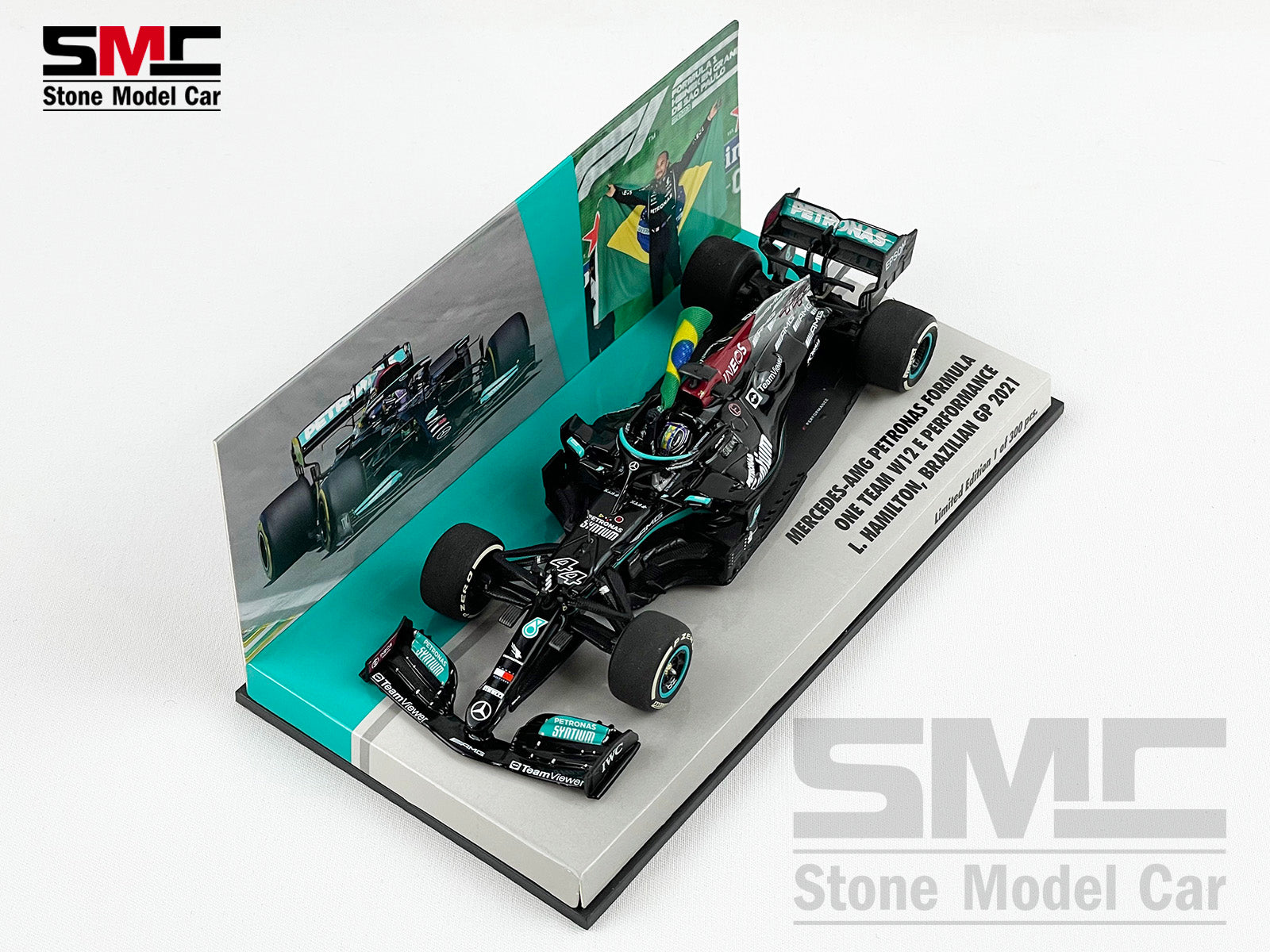 Mercedes AMG F1 W12 #44 Lewis Hamilton Brazil GP 2021 1:43 Minichamps –  Stone Model