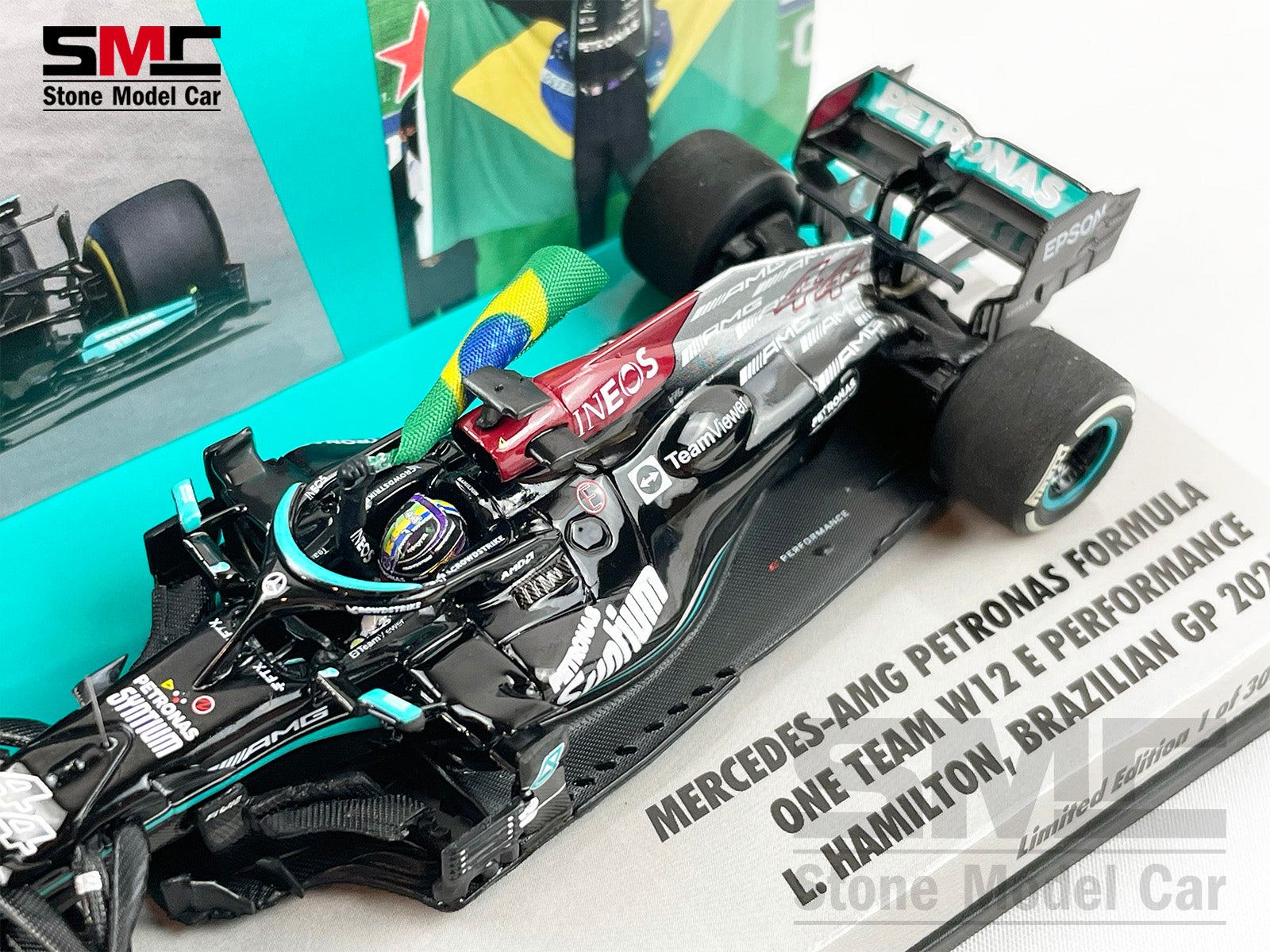 Mercedes AMG F1 W12 #44 Lewis Hamilton Brazil GP 2021 1:43 Minichamps –  Stone Model