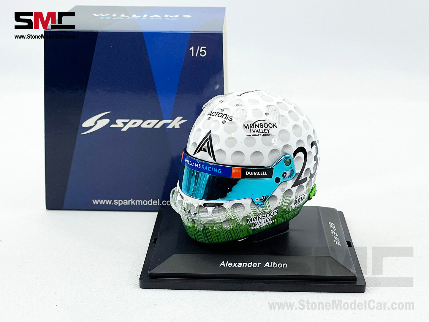 Williams F1 FW45 #23 Alexander Albon Miami GP 2023 Spark 1:5 Miniature Helmet 5HF113