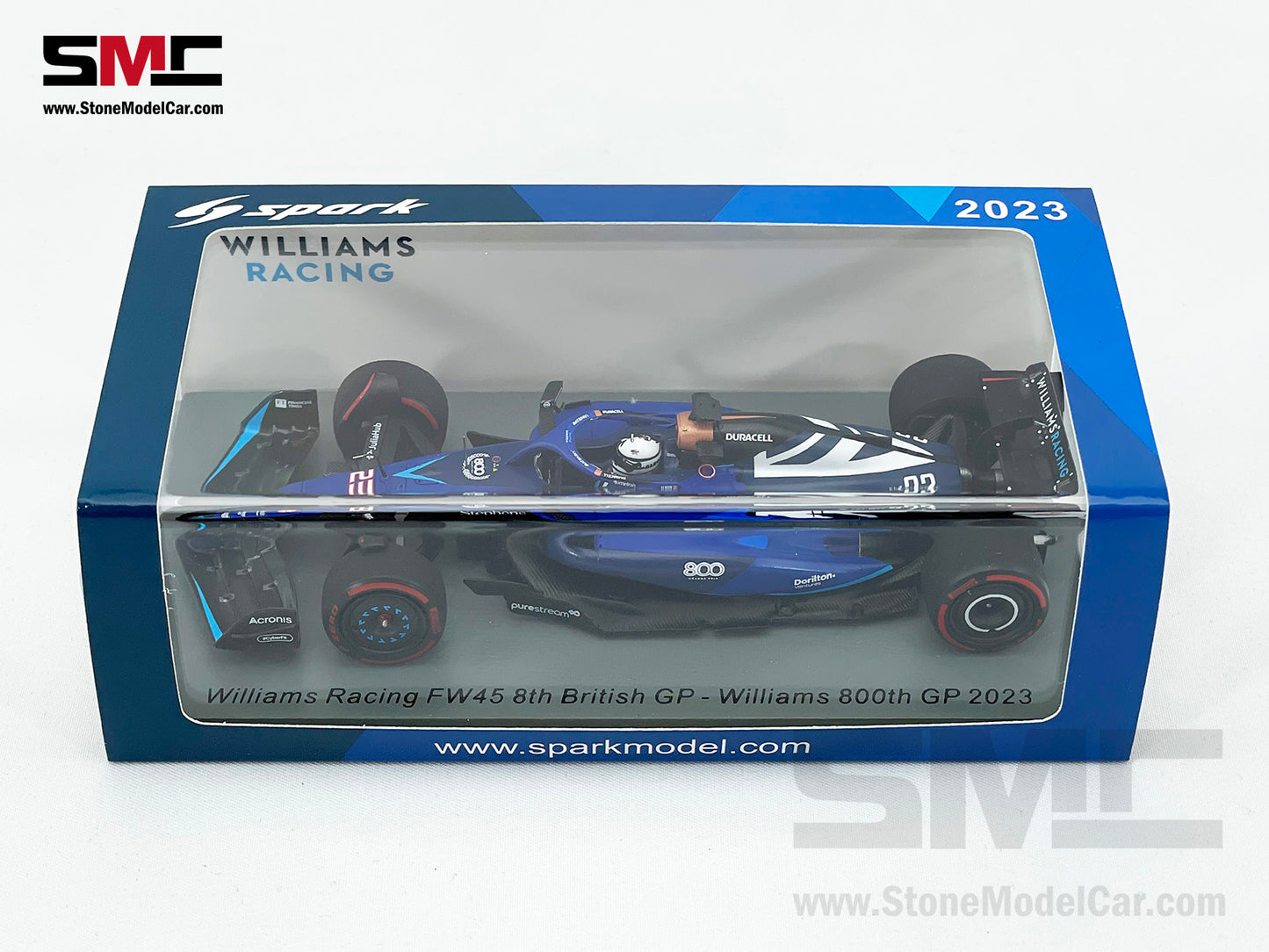 Williams F1 FW45 #23 Alexander Albon 8th British 2023 800th GP Special Livery 1:43 Spark S8588